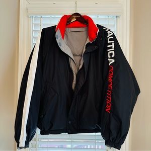 🎀 90’S VINTAGE NAUTICA COMPETITION REVERSIBLE BLACK GRAY DOWN WARM SKI COAT
